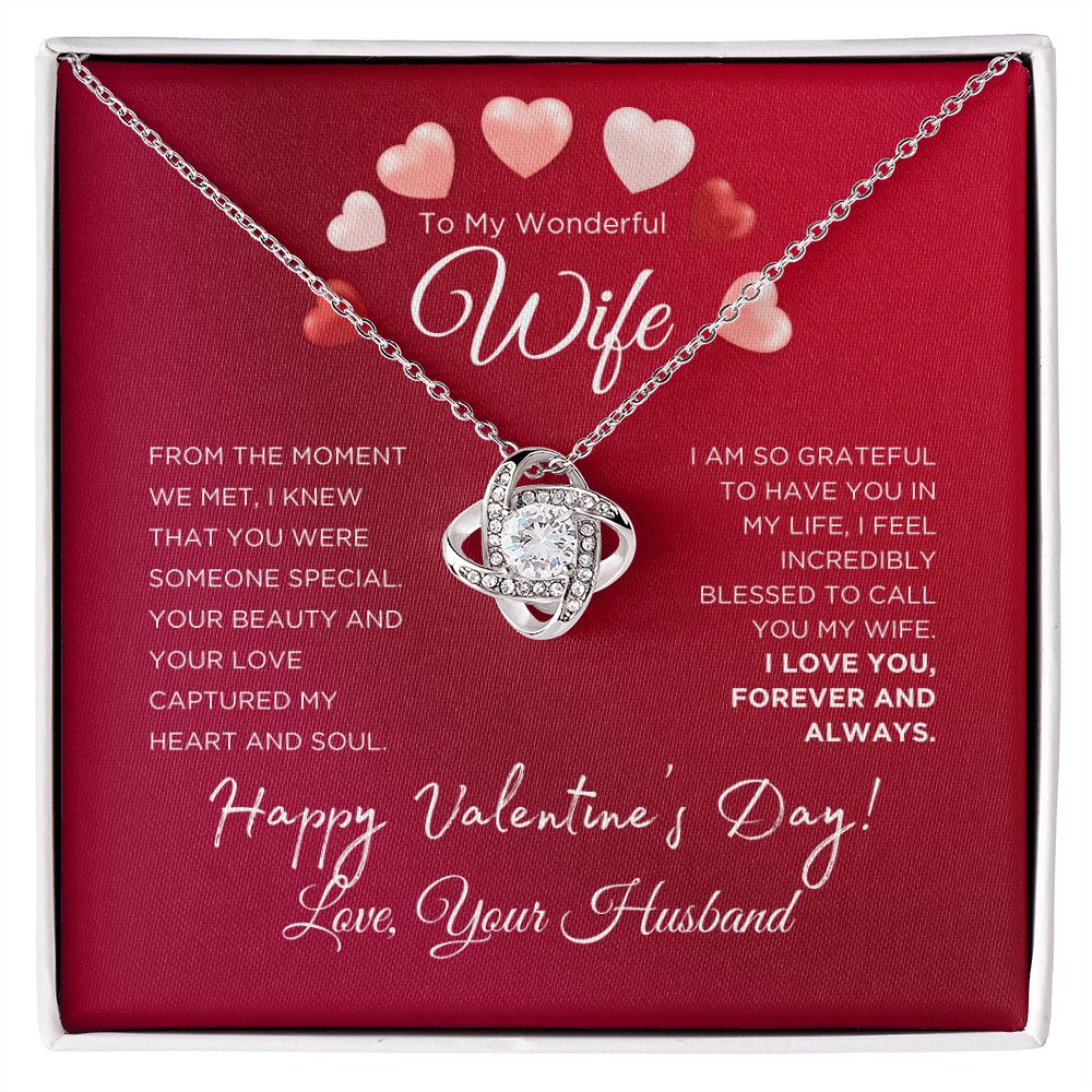 To My Wonderful Wife Love Knot Necklace with Arch Hearts - Valentine's Day Gift for Wife