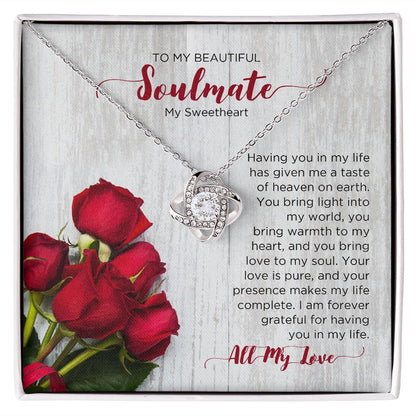 To My Soulmate Love Knot Necklace - Sweetheart  | Valentines Gift for Wife Girlfriend Fiancée, Anniversary Necklace, Birthday Gift