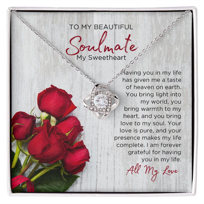 To My Soulmate Love Knot Necklace - Sweetheart  | Valentines Gift for Wife Girlfriend Fiancée, Anniversary Necklace, Birthday Gift - Madelyn
