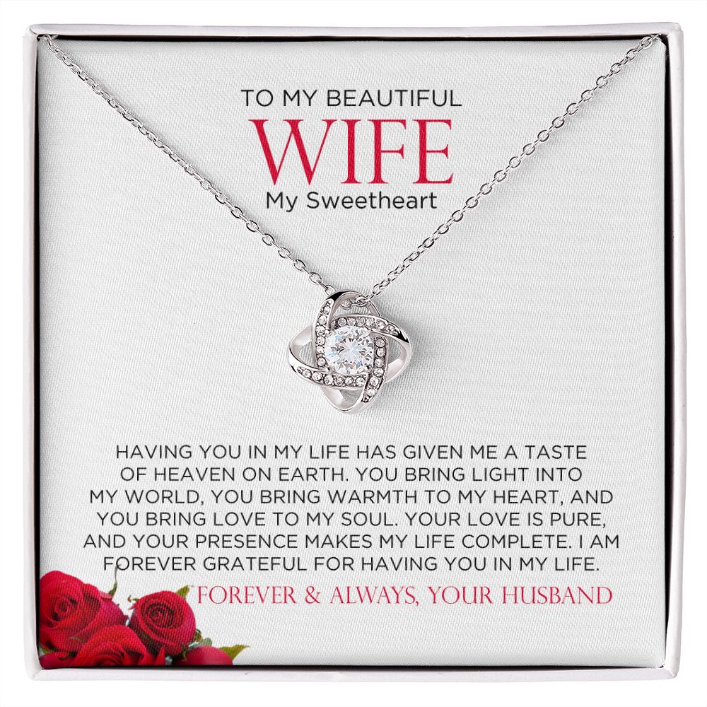 To My Wife Sweetheart Love Knot Necklace  | Gift for Wife, Anniversary Necklace, Birthday, Valentines Gift