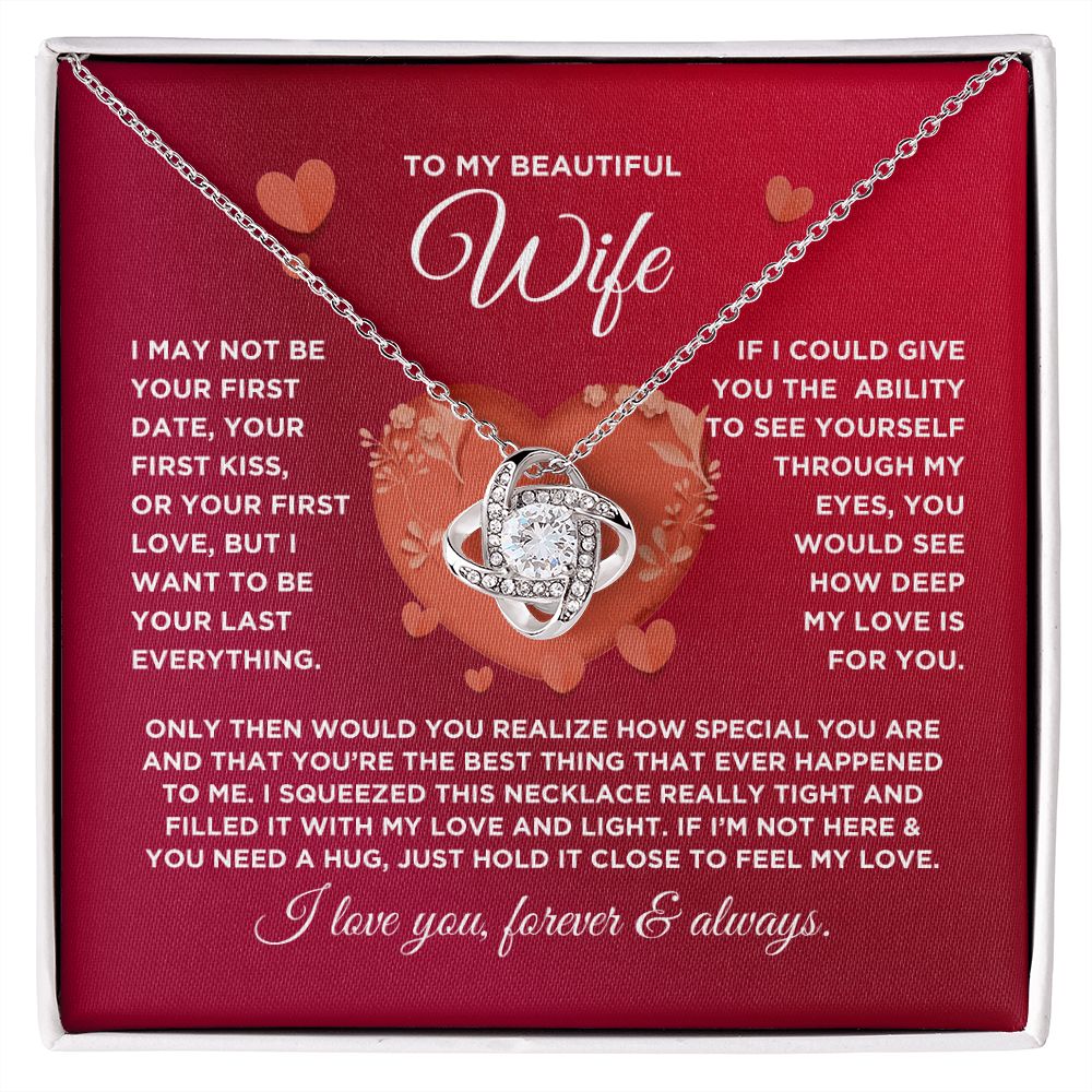 To My Beautiful Wife Love Knot Necklace - Valentine's Hearts - Valentine's Day Gift for Wife
