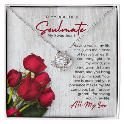 To My Soulmate Love Knot Necklace - Sweetheart  | Valentines Gift for Wife Girlfriend Fiancée, Anniversary Necklace, Birthday Gift - Holiday