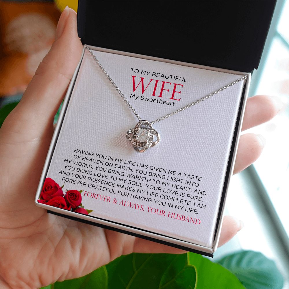 To My Wife Sweetheart Love Knot Necklace  | Gift for Wife, Anniversary Necklace, Birthday, Valentines Gift