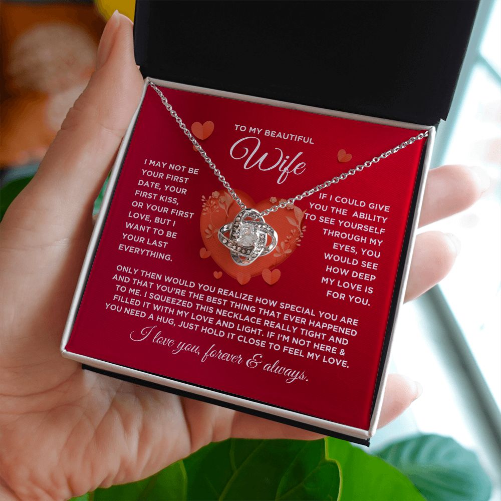 To My Beautiful Wife Love Knot Necklace - Valentine's Hearts - Valentine's Day Gift for Wife
