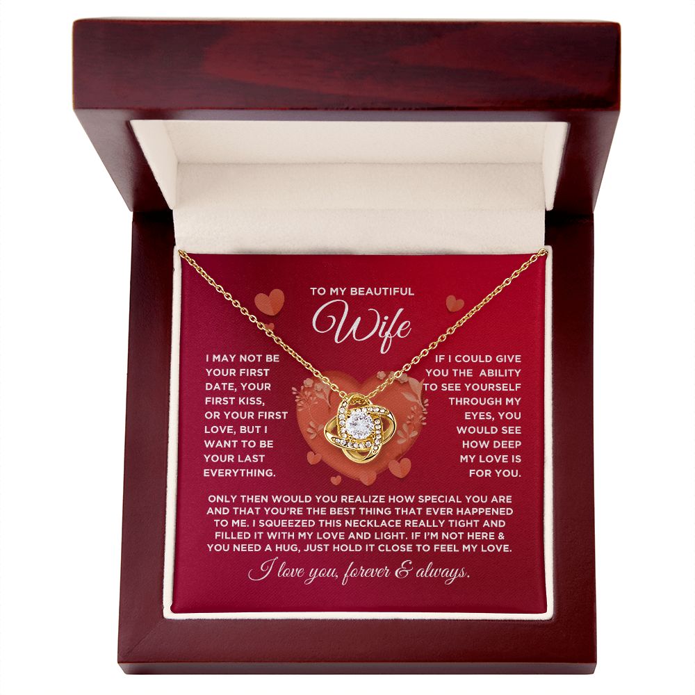 To My Beautiful Wife Love Knot Necklace - Valentine's Hearts - Valentine's Day Gift for Wife
