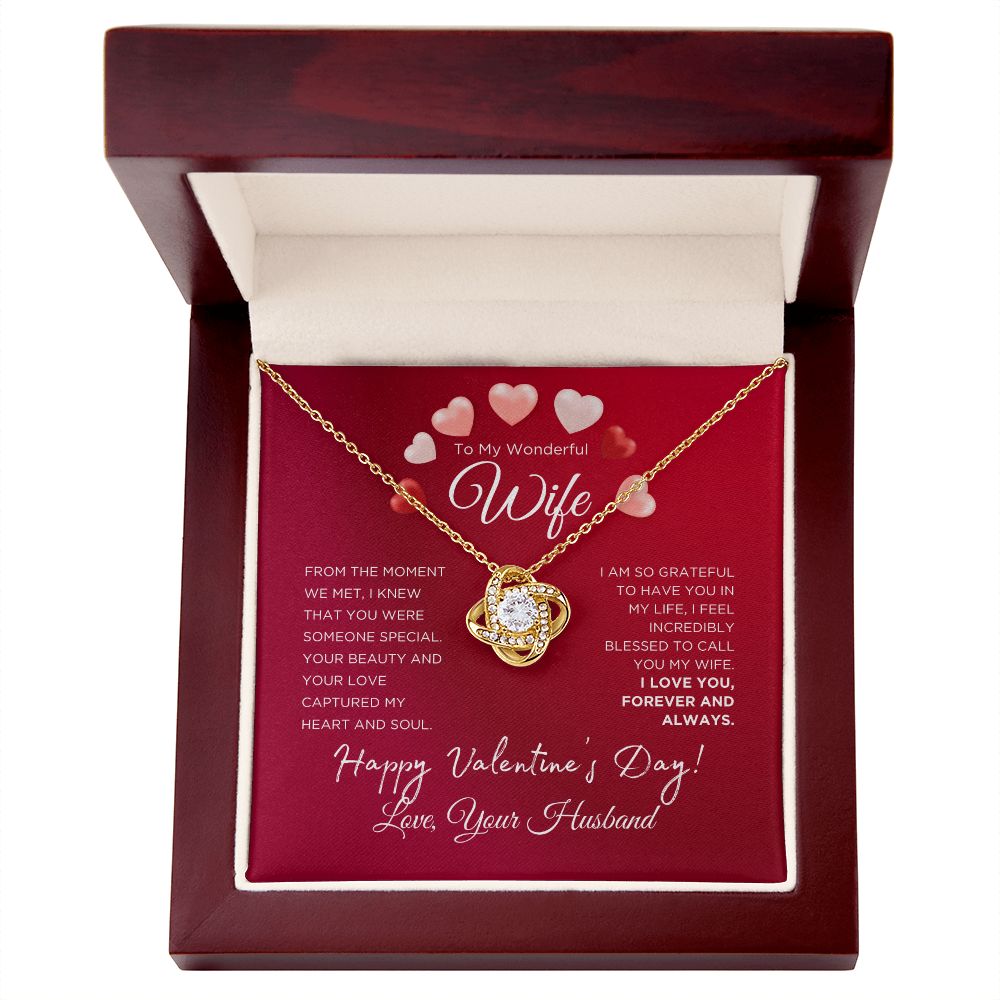 To My Wonderful Wife Love Knot Necklace with Arch Hearts - Valentine's Day Gift for Wife