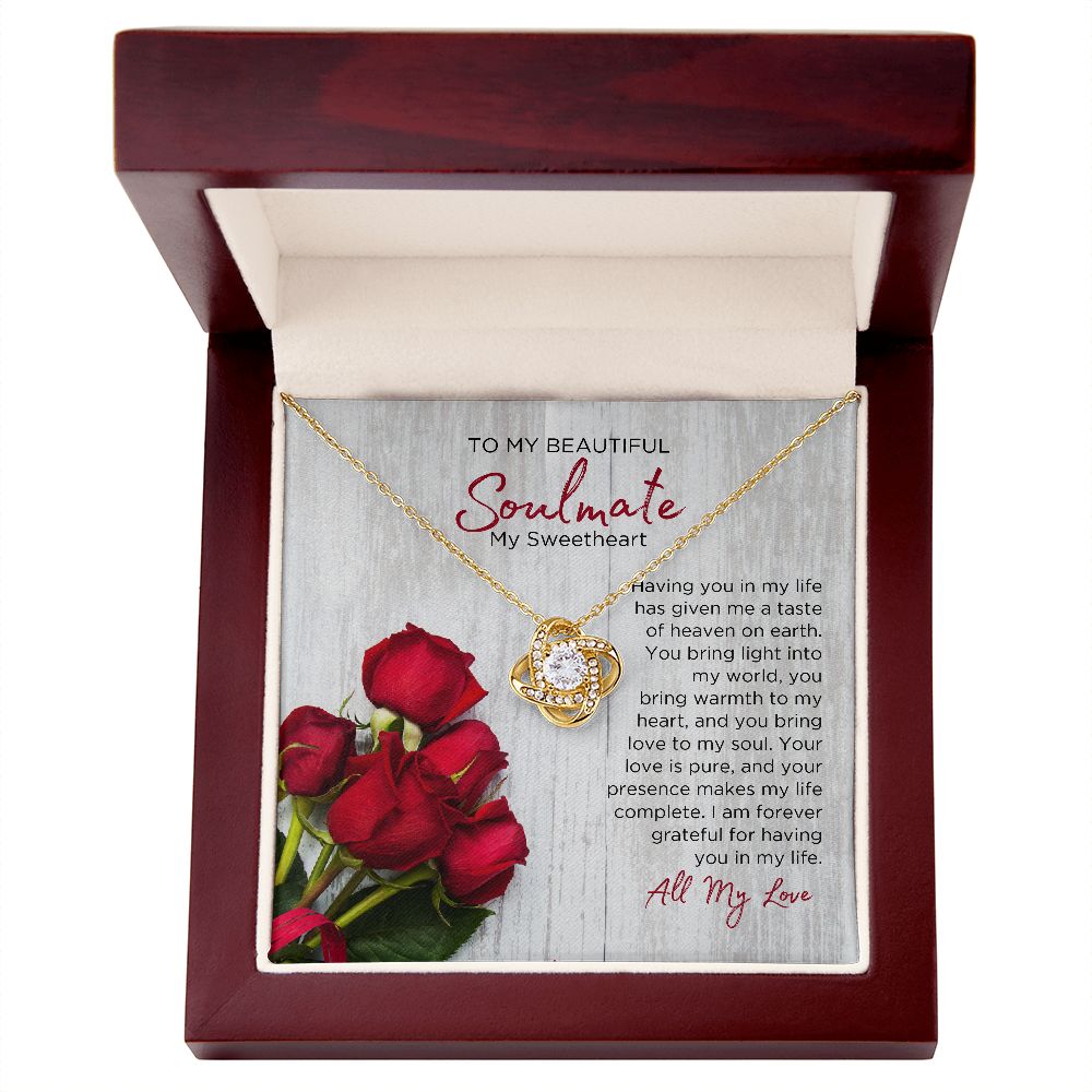 To My Soulmate Love Knot Necklace - Sweetheart  | Valentines Gift for Wife Girlfriend Fiancée, Anniversary Necklace, Birthday Gift - Madelyn