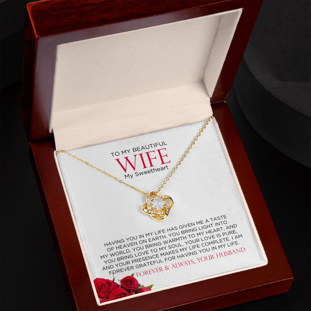 To My Wife Sweetheart Love Knot Necklace  | Gift for Wife, Anniversary Necklace, Birthday, Valentines Gift
