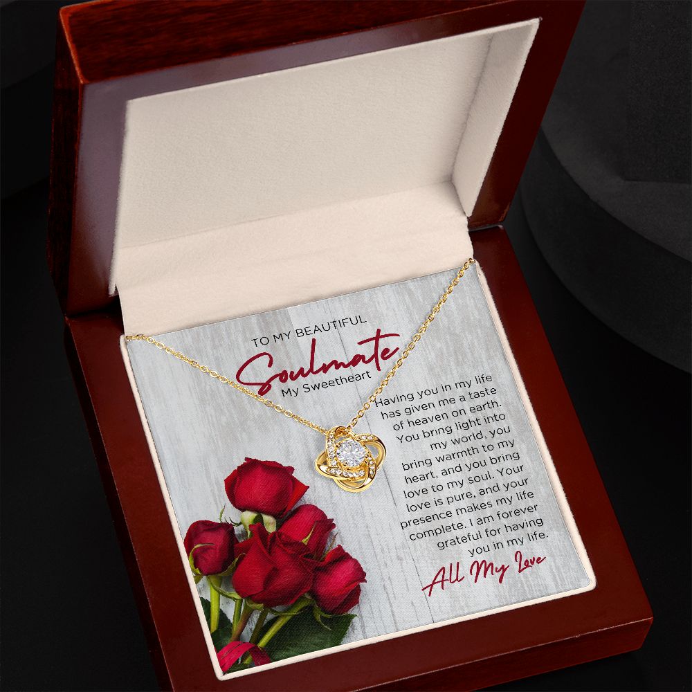 To My Soulmate Love Knot Necklace - Sweetheart  | Valentines Gift for Wife Girlfriend Fiancée, Anniversary Necklace, Birthday Gift - Holiday