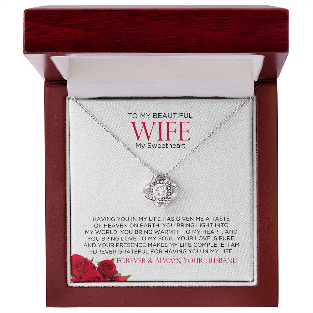 To My Wife Sweetheart Love Knot Necklace  | Gift for Wife, Anniversary Necklace, Birthday, Valentines Gift