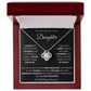 To My Daughter - Proud Moments - Love Knot Necklace - Black Card - White Text