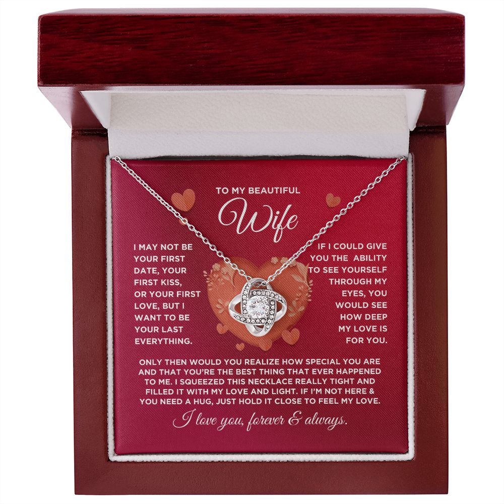 To My Beautiful Wife Love Knot Necklace - Valentine's Hearts - Valentine's Day Gift for Wife