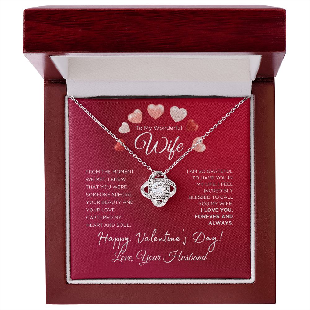 To My Wonderful Wife Love Knot Necklace with Arch Hearts - Valentine's Day Gift for Wife