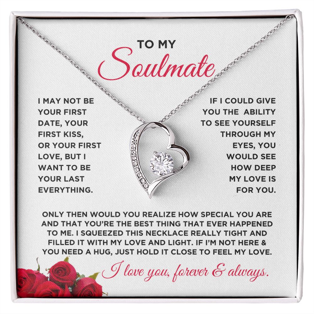 To My Soulmate Forever Love Heart Necklace - Roses Valentine's Day Gift for Girlfriend, Fiance' Wife