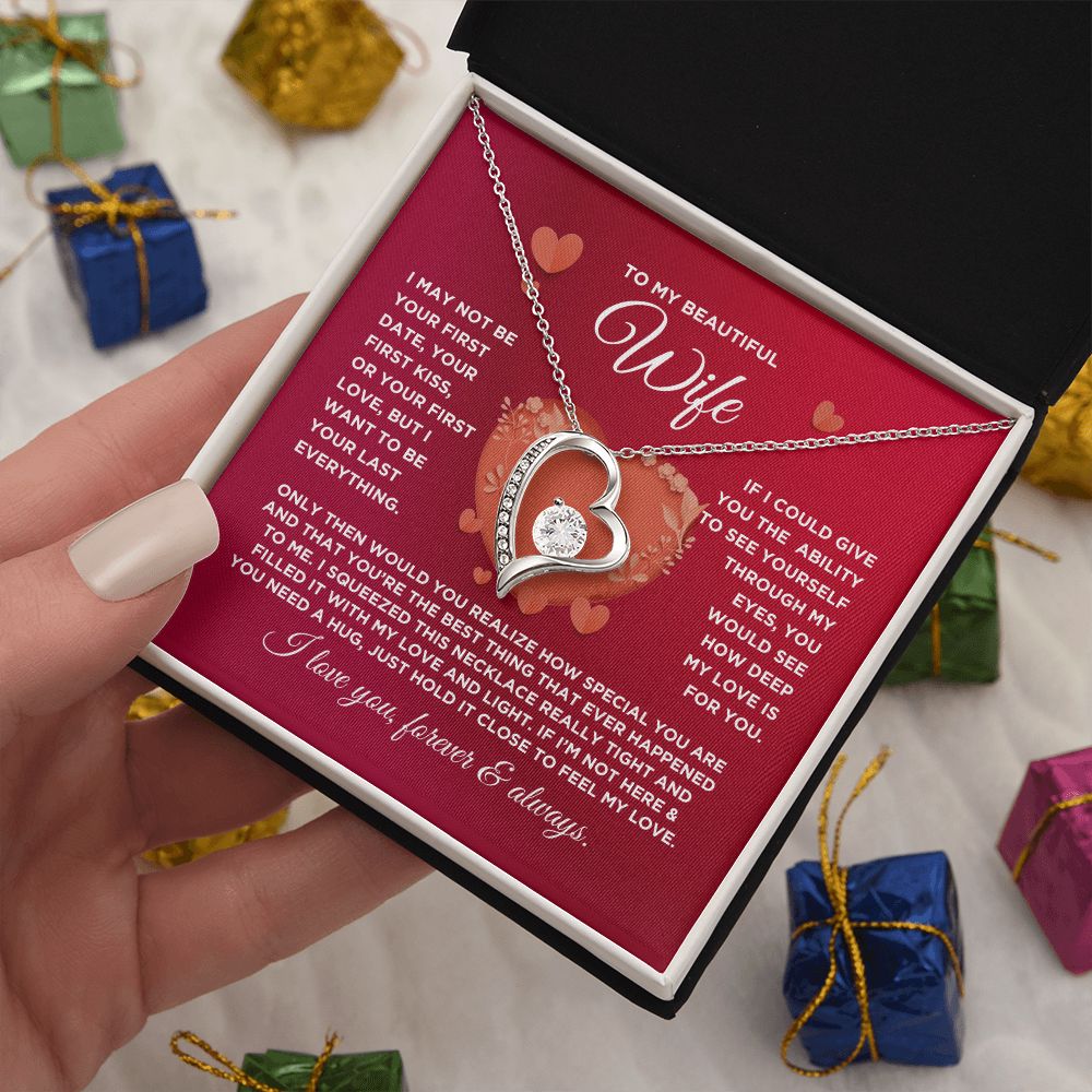 To My Beautiful Wife Forever Love Heart Necklace - Valentine's Hearts - Valentine's Day Gift for Wife