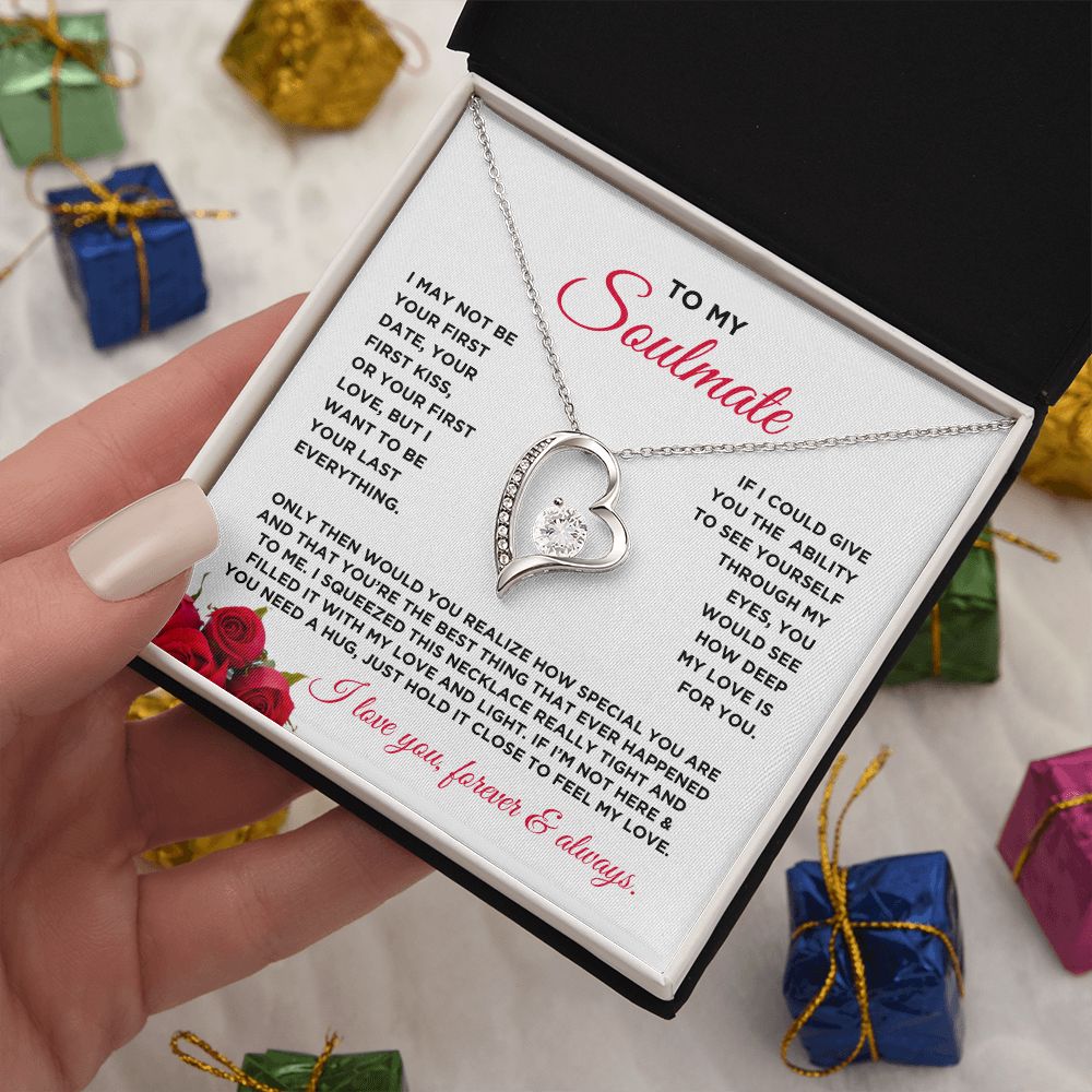 To My Soulmate Forever Love Heart Necklace - Roses Valentine's Day Gift for Girlfriend, Fiance' Wife