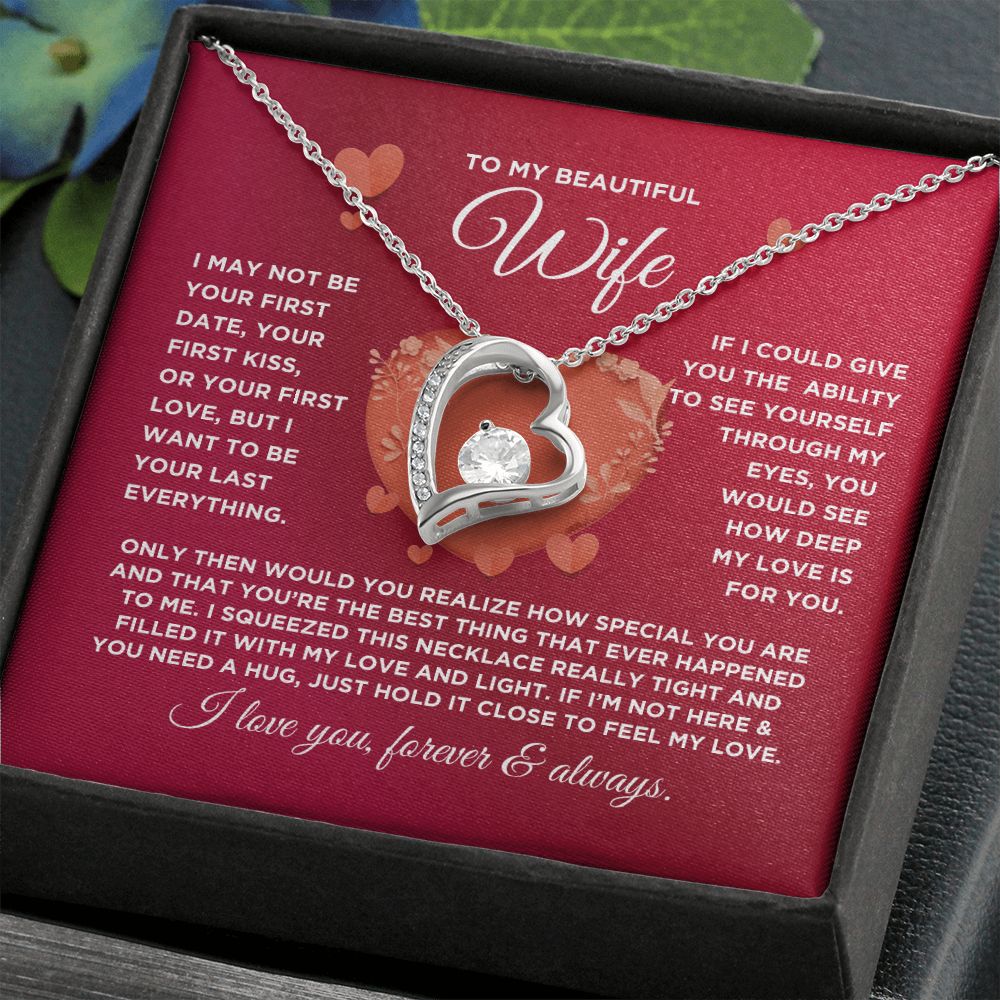 To My Beautiful Wife Forever Love Heart Necklace - Valentine's Hearts - Valentine's Day Gift for Wife