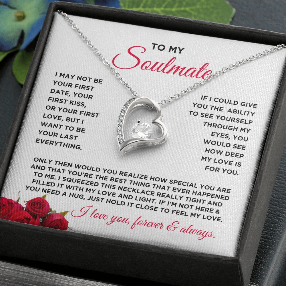 To My Soulmate Forever Love Heart Necklace - Roses Valentine's Day Gift for Girlfriend, Fiance' Wife