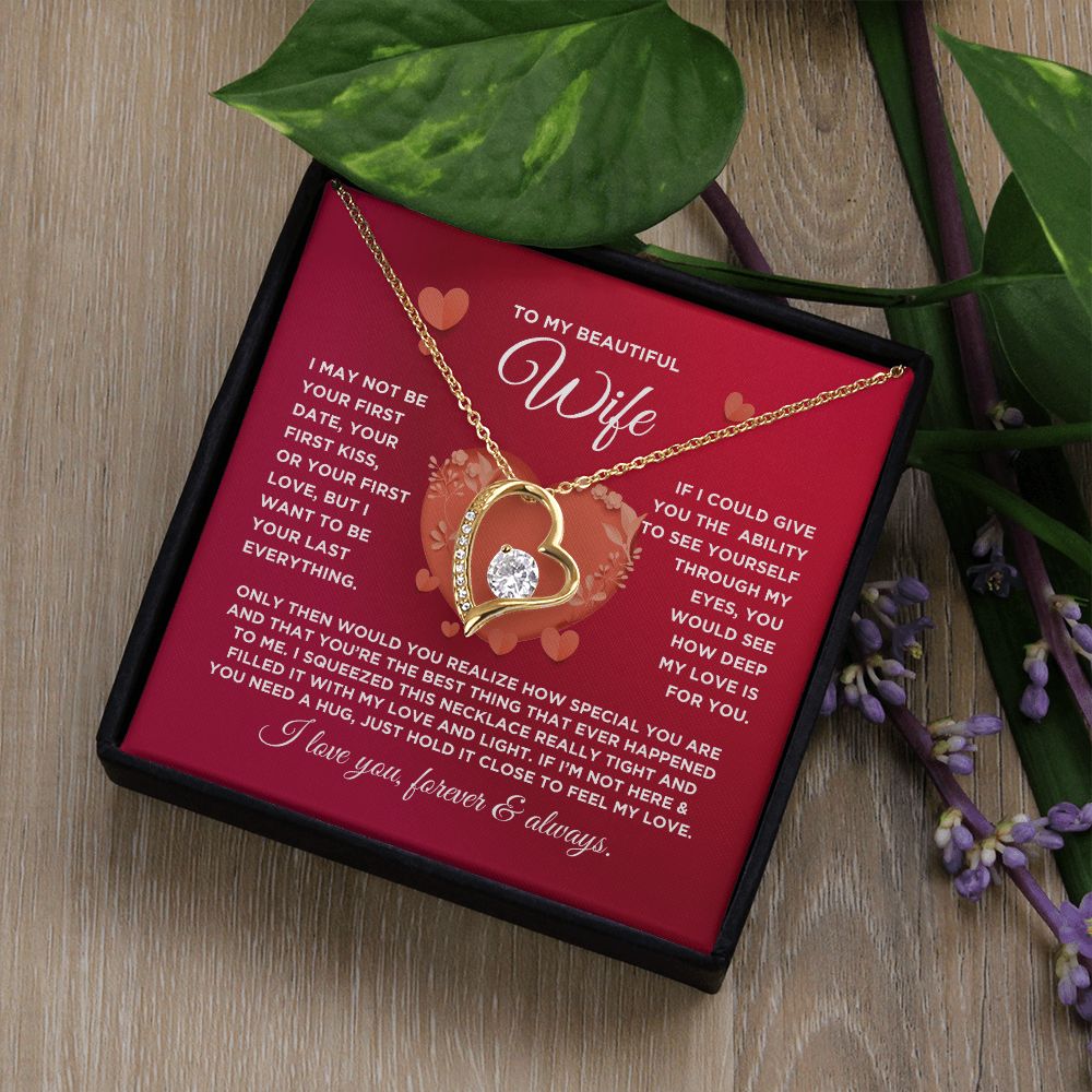 To My Beautiful Wife Forever Love Heart Necklace - Valentine's Hearts - Valentine's Day Gift for Wife