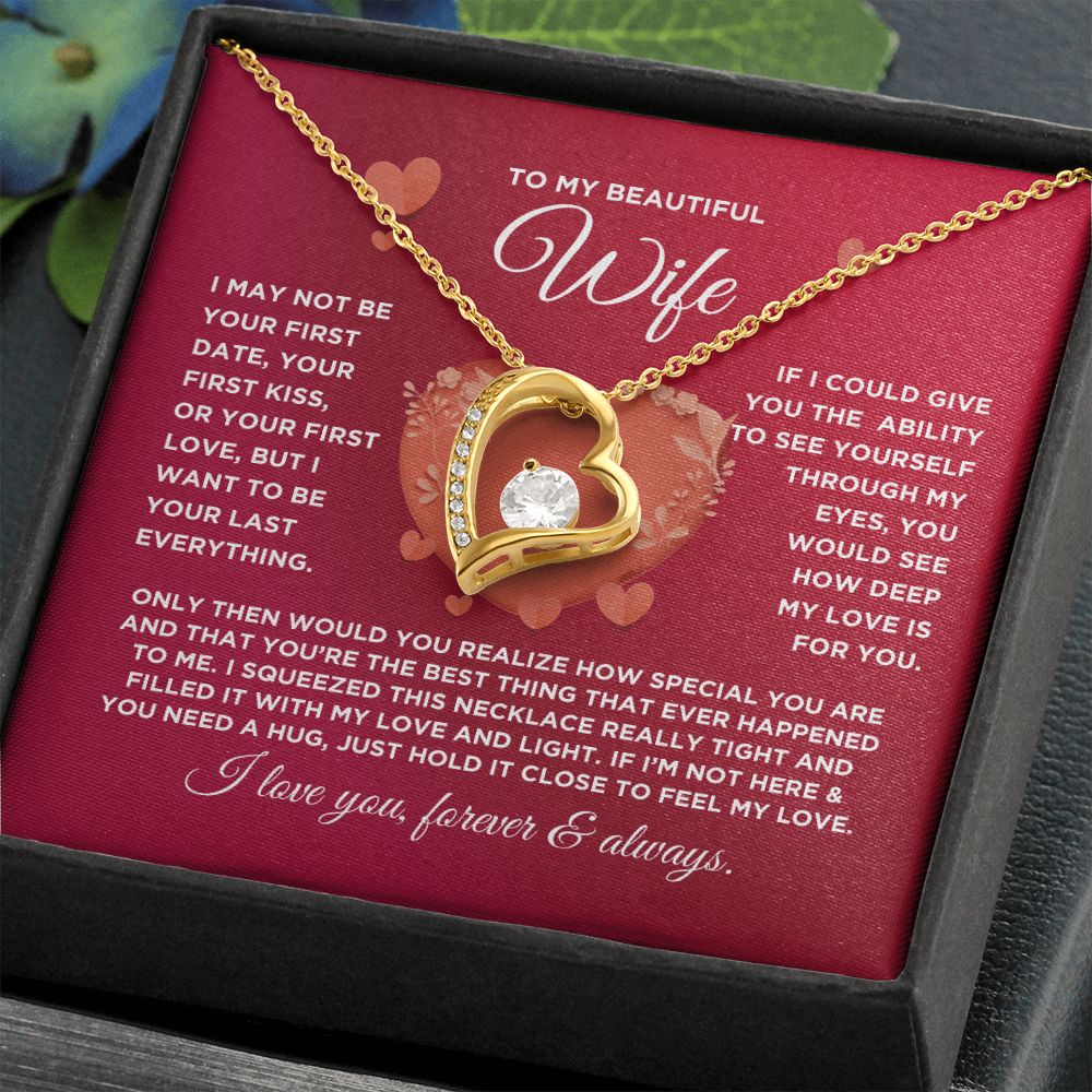 To My Beautiful Wife Forever Love Heart Necklace - Valentine's Hearts - Valentine's Day Gift for Wife